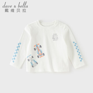 Dave&bella children's long-sleeved t-shirt 2026 spring new pure cotton boys' bottoming shirt boys' tops children's pullover steam white ready stock 73 cm (recommended height 66-73cm)