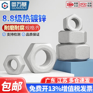 Guwanji gb6170 hot-dip galvanized nut hexagonal nut 8.8 grade high-strength hot-dip galvanized reamed screw cap accessories complete list blue zinc-8 m4 100 pieces