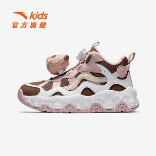 Anta children's synthetic leather shoes for girls and big kids 2025 autumn and winter new brownie velvet warm sports shoes snow chestnut brown/sea pink/ivory white-2 37