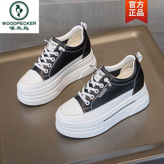 Woodpecker small inner heightening small white shoes for women thick-soled platform shoes 8cm 2026 spring and autumn new casual versatile small size sneakers black single 35