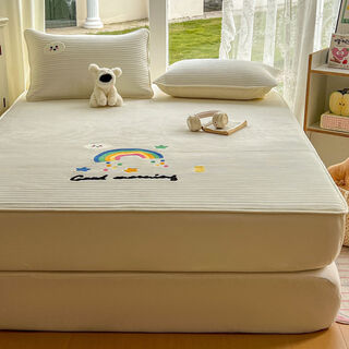 Fantasy bed sheet single piece quilted bed cover mattress cover sheet machine washable dormitory 3 sheets/rainbow strips upgraded tpu layer waterproof 7a grade antibacterial and anti-mite single piece fitted sheet 90x190cm suitable for 530cm mattress