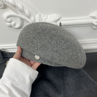 Aoyanlai 2026 wool woolen large head circumference beret women's autumn and winter korean version face revealing small warm painter hat gray m increased head circumference 59-65c)