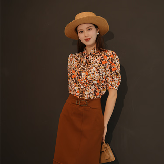 Girdear early spring new style floral fashionable niche shirt for women 1300766 dark floral s (size 2)