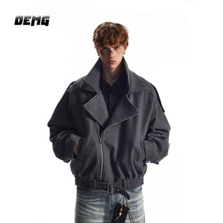 Oemg american retro deconstructed woolen coat men's autumn and winter tops thickened warm silhouette lapel jacket dark gray high quality xl recommended 110-130jin jin equals 0.5 kg