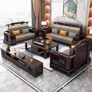 Fansenrong solid wood sofa new chinese style combination modern light luxury simple chinese style large and small living room sofa cotton and linen cover 1+2+3+coffee table+square table*2+tv cabinet