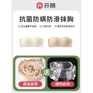 Fenton strapless bra for women summer thin non-slip seamless invisible one-shoulder tube top anti-exposure inner bra jelly non-slip style milky white + soft skin color 2 pieces s 70ab