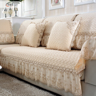 Xinjinngle sofa cushion high-end sofa towel light luxury 2025 popular european non-slip plush cushion four seasons universal leather cloth pandora-off-white 100cm*240cm +15 lace