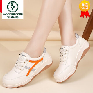 Woodpecker 2026 spring and autumn new fashion white shoes women's comfortable soft soled casual sports shoes waterproof anti-slip work shoes beige 36
