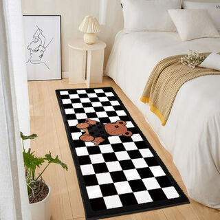Fantasy retro checkerboard carpet bedroom bedside blanket bay window mat balcony mat room layout bedroom renovation bedside carpet checkerboard little brown bear long 60x200cm imitation cashmere upgraded softer