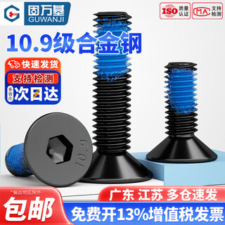 Guwanji grade 10.9 high-strength dispensing countersunk head flat head hexagon socket screws flat cup bolts m2m3m4m5m6m8 m5x40 50 pieces