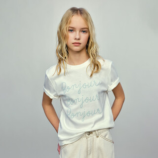 Elle kids children's clothing letter printed short-sleeved t-shirt for girls spring new casual college style contrast top