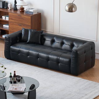 Yusenyi retro black leather sofa small apartment living room italian medieval simple clothing store rest area reception double sofa olive green lamb velvet + color no. 6 sponge style multiple seats + split 285cm free 3 pillows