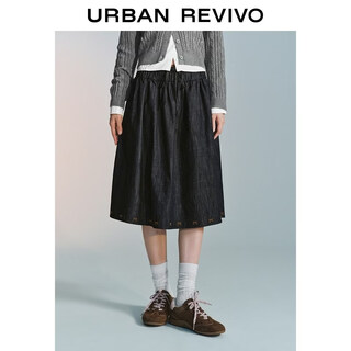 Ur2026 spring new women's urban contrast color stitching lace-up embroidered denim skirt uyu860009