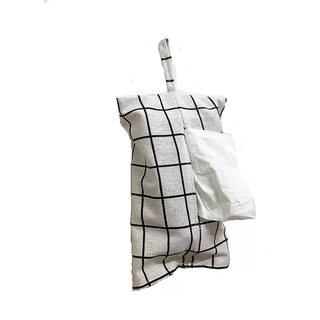 Yusenyi cartoon kitten paper bag wall-mounted tissue box bathroom household tissue storage box car hanging bag white plaid with lanyard