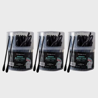 Shantou lincun double-ended ear pick cotton swabs 2-in-1 ear picking artifact black 3 boxes of ear pick cotton swabs 300 pieces in total