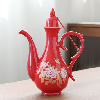 Fantasy ancient style wine pot, one jin jin is equal to 0.5 kg. household white wine pot, ceramic sake jug, wine divider, chinese wine set, old style antique wine cup, peacock pot + red peony (one jin jin is equal to 0.5 kg)