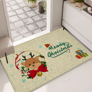 Fantasy christmas linen floor mat kitchen non-slip linen floor mat entrance rubber foot mat bathroom door absorbent mat christmas deer 40x60cm linen