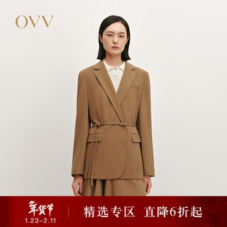 Ovv autumn and winter hot sale women's flat lapel knitted wool casual suit jacket with belt caramel brown xl