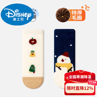 Disney baby socks for autumn and winter, velvet and thickened baby mid-calf socks, warm christmas socks, boneless terry, loose and tight, snowman + small pattern, 1-3 years old, size m, suitable (recommended foot length 12-14cm)