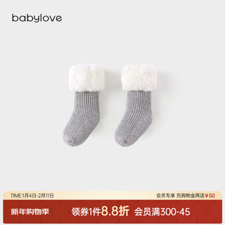 Babylove baby stockings winter baby thickened warm plush versatile calf socks non-slip toddler socks light gray 6-12 months (10.5cm)