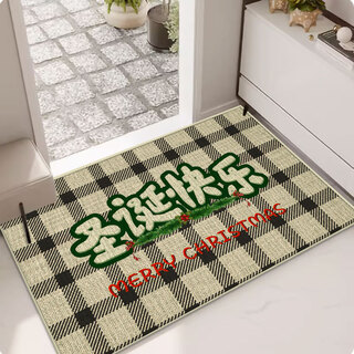 Fantasy christmas linen floor mat kitchen non-slip linen floor mat entrance rubber foot mat bathroom door absorbent mat christmas black and white checkered 40x60cm linen