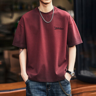 Green deer american heavyweight short sleeve t-shirt men's summer loose trendy brand casual ancora red large size t-shirt men's ancora red xl suitable for 150-170jin jin equals 0.5 kg