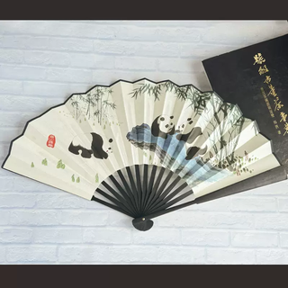 Yusen recalls chengdu panda inch folding fan 10 ink portable ancient fan silk silk fan ancient chinese fan panda landscape painting