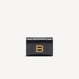 Balenciaga hourglass women's black smooth calf leather flip mini wallet black mini