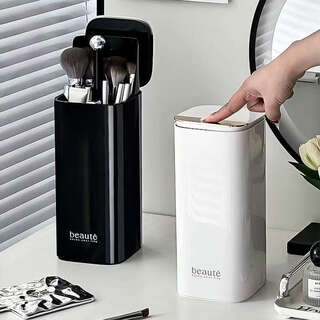 Yusenyi press brush storage tube high-end lift with cover dressing table desktop eyebrow pencil brush bucket milky white lift type press brush without jamming