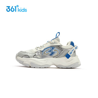 361 shopping mall same style children's shoes boys casual shoes 2026 spring new velcro cushioning sports shoes for middle and large children feather white/aqua clear gray/mediterranean blue size 35