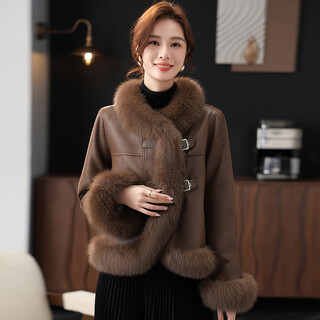 Pierre cardin young mother winter fur jacket 2025 new middle-aged noble leather jacket middle-aged and elderly women's style down jacket brown xl