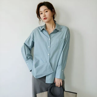 Dajiashi z sky blue long sleeve lapel shirt women's simple commuting temperament workplace interview design niche top sky blue丨shirt s