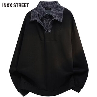 Inxx (inxx) inxx street american fake two-piece contrasting color polo shirt for men in spring and autumn retro versatile high-end sweatshirt black xl recommended 135-150 jin jin equals 0.5 kg