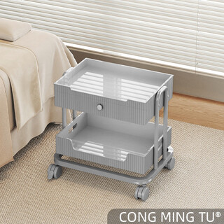 Fantasy high-end beauty trolley, high-end instrument tool cart for beauty salons, high-end cream-style storage rack, as waterproof material with drawer, gray, two-layer model, official standard configuration