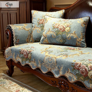Xinjinngle sofa cushion high-end sofa cover light luxury 2025 popular european cushion cover four seasons universal anti-slip leather cushion elegant blue wave style 90cm*180cm