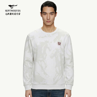 Seven wolves and horses year full printed round pullover sweatshirt for men 2026 spring new fashion long-sleeved inner wear 803 (original white) m 165/84a