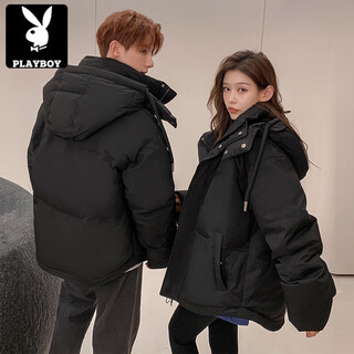 Playboy (playboy) couple short down jacket for men and women 2025 winter thickened and warm youth small bread jacket 90 anxin velvet black (same style for men and women) xs (recommended 80-105 jin jin is equal to about 0.5 kg)