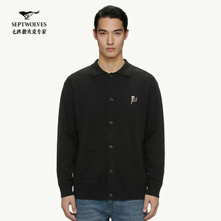Septwolves wool cardigan lapel sweater for men autumn and winter new style warm skin-friendly soft texture year of the horse knitted sweater 001 (black) m 165/84a