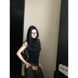 Just ouyang lazy cold city girl r*o private clothes customized high-quality soft waxy wool high collar sleeveless knitted vest dark night black l