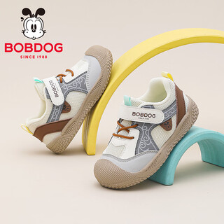 Bobdog children's shoes 2026 spring boys' versatile functional shoes mesh children's toddler shoes girls' low-top baby shoes mi/light brown 23 suitable for feet length 14.0cm