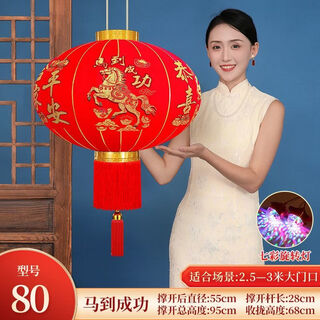 Xushansi 2026 new spring festival new year of the horse red lantern new year gate lantern outdoor balcony long pole flocking lantern colorful rotating lamp + two meter line plug-in model no. 120 more than every year diameter 79cm pair of lanterns