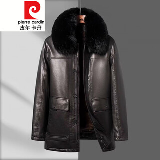 Pierre cardin dad leather jacket men's 2026 winter new middle-aged and elderly plus velvet thickened fur collar leather jacket men gy2506 brown l 175 90-120jin jin is equal to 0.5 kg