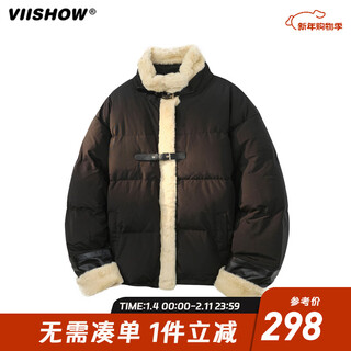 Viishow national fashion brand retro plus velvet lambswool stand collar jacket men's winter oversize warm cotton jacket black s