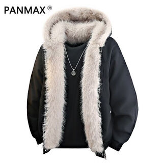 Panmax trendy american casual autumn and winter new loose slim cotton jacket men's plush collar cotton jacket black 3xl recommended 180-200jin jin equals 0.5kg