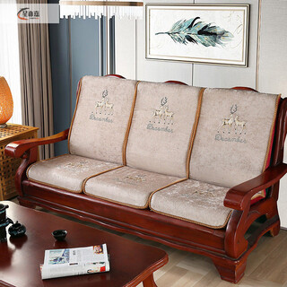 Xinjinngle old-fashioned spring and autumn chair cushions new thickened non-slip solid wood sofa cushions for all seasons long wooden three-seat red gold embroidered deer camel 55cm*50cm length, width and backrest height 60cm