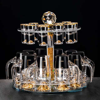 Yusenyi high-end liquor cup set household glass sip cup small wine cup wine dispenser wine utensil scale 10 pots 10 cups rotating rack jinshan bullet cup jinshan wine dispenser