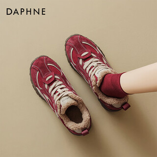 Daphne plus velvet red moral training shoes for women 2025 new winter animal year women's shoes increased thick-soled sneakers cotton shoes red inner heightening 36