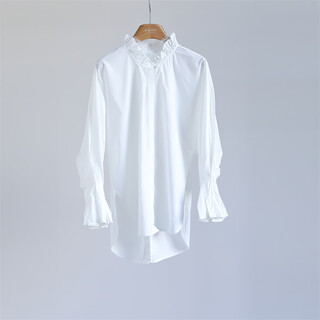 Fayinyoo retro new chinese style bell sleeve temperament shirt women's french lace splicing lotus leaf collar casual top white r60004 white l