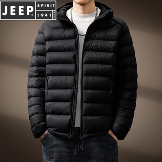 Jeep spirit american new style 90 white duck down spare ribs down jacket men's winter lightweight casual warm hooded jacket men black s suitable for 90-110jin jin is equal to 0.5 kg
