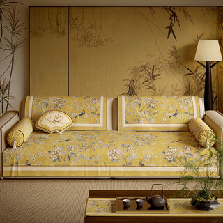 Fantasy years, golden autumn, four seasons universal one-piece sofa cushion, new chinese style golden yellow, national style retro sofa cover, sofa cushion 90x240cm